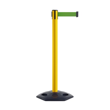 Montour Line Stanchion Belt Barrier Rubber Base Yellow Post 7.5ftGreen Belt P400RB-YW-GN-75